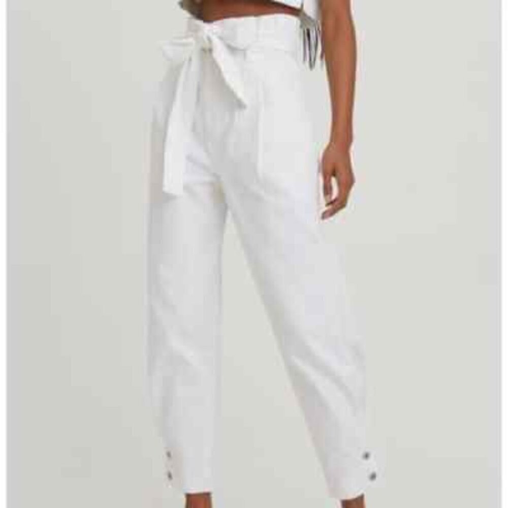 Something Navy high waist relaxed pleated denim jeans pants paperbag white 00